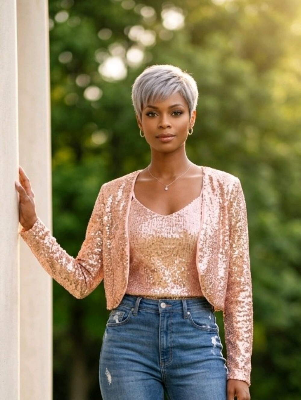 Sequin Cropped Blazer in Rose Gold Sequins NWT